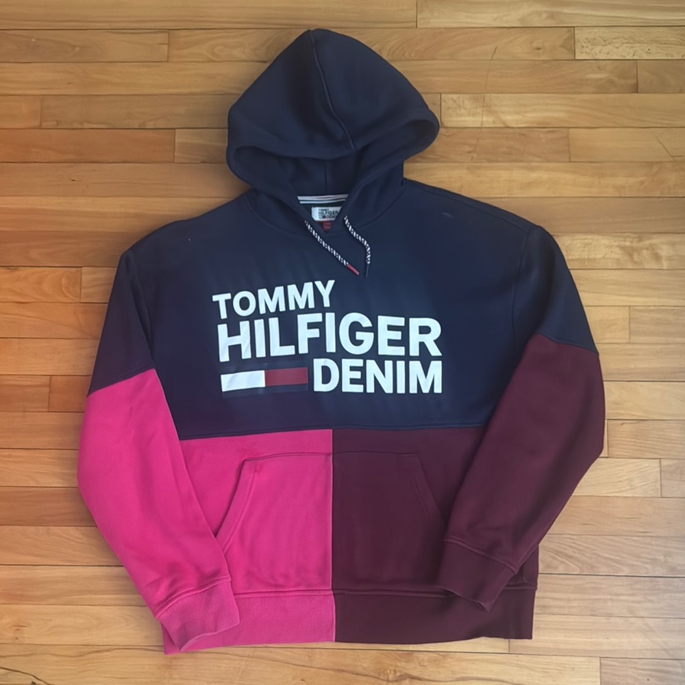 Tommy Hilfiger Denim Colorblock Hoodie - Navy, Pink, and Burgundy